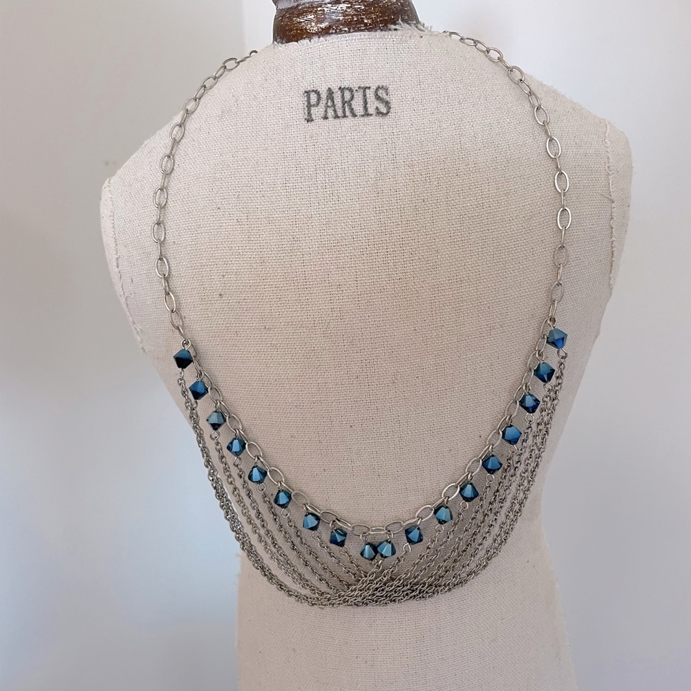 Touchstone Crystal by Swarovski Silver/Navy Crystals Necklace